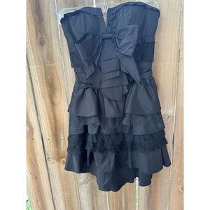 BEBE Ruffles Lace Big BOW STRAPLESS SHORT DRESS XS Goth Cocktail
